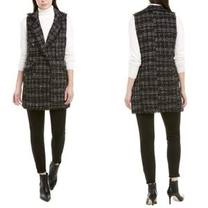 Laundry by Shelli Segal Tweed double breasted vest coat with fringe edges
